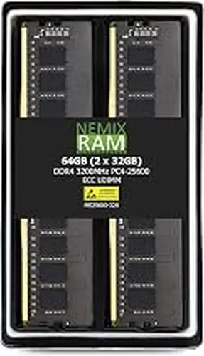 NEMIX RAM 64GB (2X32GB) DDR4 3200MHz PC4-25600 2Rx8 1.2V CL22 288-PIN ECC Unbuffered UDIMM KIT Compatible with DELL PowerEdge T350 Server