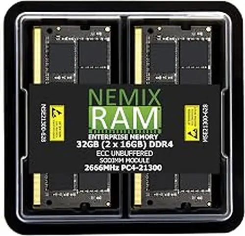 32GB 2X16GB DDR4 2666MHZ PC4-21300 2Rx8 1.2V CL19 260-PIN ECC Unbuffered SODIMM KIT NEMIX RAM Compatible with Synology D4ES03-16G NAS 25 Series: DS1825+ DS1525+ DS925+ DS725+