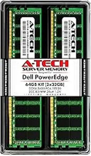 A-Tech 64GB (2x32GB) Memory for Dell PowerEdge R440, T440, R540, R640, T640, M640, FC640, R740, R740XD, R940, C6420 | DDR4 2400MHz ECC RDIMM PC4-19200 2Rx4 1.2V 288-Pin DIMM Server RAM Upgrade Kit