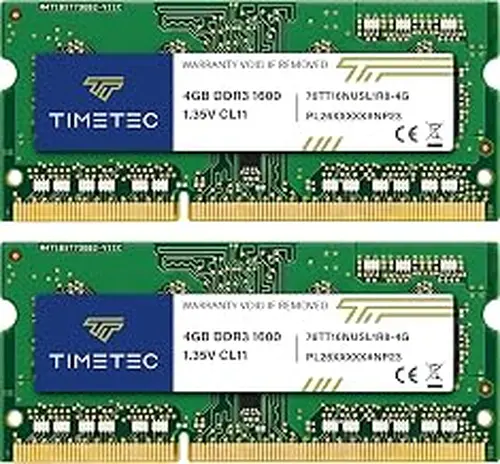 Timetec 8GB KIT(2x4GB) DDR3L / DDR3 1600MHz PC3L-12800 / PC3-12800 Non-ECC Unbuffered 1.35V / 1.5V CL11 1Rx8 Single Rank 204 Pin SODIMM Laptop Notebook PC Computer Memory RAM Module Upgrade