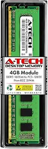 A-Tech 4GB DDR3 1600MHz PC3-12800 CL11 DIMM 240-Pin Non-ECC UDIMM Desktop RAM Memory Module