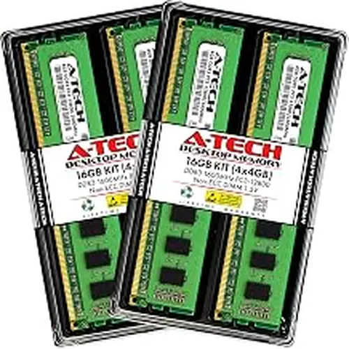 A-Tech 16GB (4x4GB) RAM Replacement for Corsair CML16GX3M4A1600C9B | DDR3 1600MHz PC3-12800 UDIMM Non-ECC 1.5V 240-Pin Memory Kit