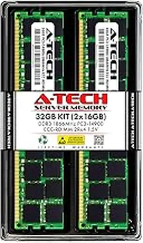 A-Tech 32GB Kit (2x16GB) RAM for Dell Precision R5500, R7610, T3600, T3610, T5600, T5610, T7500, T7600, T7610 | DDR3 1866MHz PC3-14900 ECC RDIMM 2Rx4 1.5V Registered Server Memory Upgrade