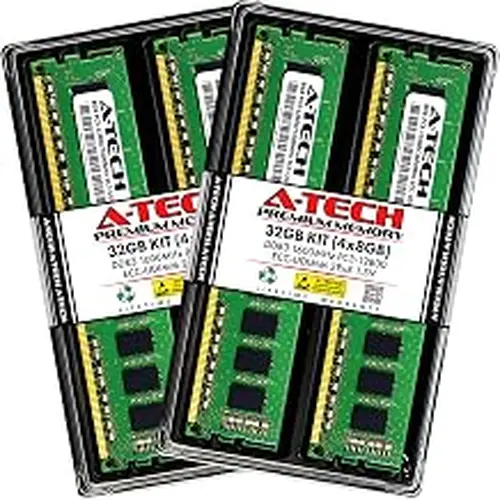A-Tech 32GB Kit (4x8GB) Memory RAM for Dell Precision T1700 - DDR3 1600MHz PC3-12800 ECC Unbuffered UDIMM 2Rx8 1.5V - Server