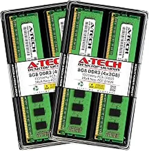 A-Tech 8GB DDR3 1333MHz Desktop Memory Kit (4 x 2GB) PC3-10600 Non-ECC Unbuffered DIMM 240-Pin 2Rx8 1.5V Dual Rank Computer RAM Upgrade Sticks