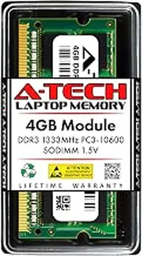 A-Tech 4GB RAM for Dell Inspiron 1370, 1464, 5423, 5521, 5720, AIO Io2320-1100Els A30, M101z, M5010, M5030, M5040, N4020 | DDR3 1333MHz PC3-10600 SODIMM 1.5V Non-ECC Memory Upgrade