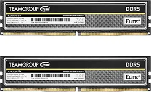 TeamGroup TEAMGROUP Elite Plus DDR5 16GB (2x8GB) 4800MHz PC5-38400 CL40 Unbuffered Non-ECC 1.1V UDIMM 288 Pin Desktop Memory Module Ram (Black) - TPBD516G4800HC40DC01