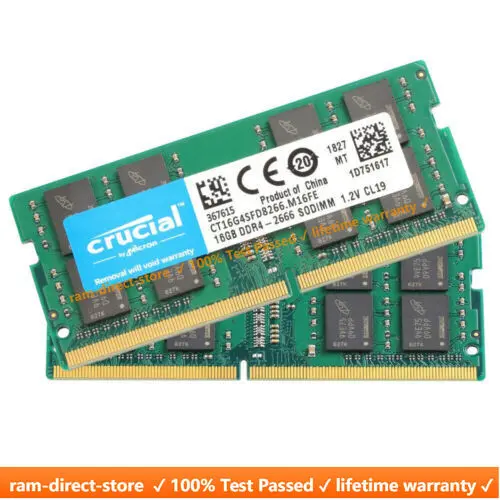 CRUCIAL DDR4 16GB 2666 MHz PC4-21300 Laptop SODIMM Notebook Memory RAM 2PCS 16GB