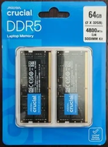 BRAND NEW CRUCIAL 64GB (2 x 32GB) DDR5 CL40 4800MHZ SODIMM LAPTOP RAM MEMORY KIT