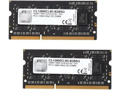 G. SKILL 8GB (2 x 4GB) 204-Pin DDR3 SO-DIMM DDR3 1600 (PC3 12800) Laptop Memory Model F3-12800CL9D-8GBSQ