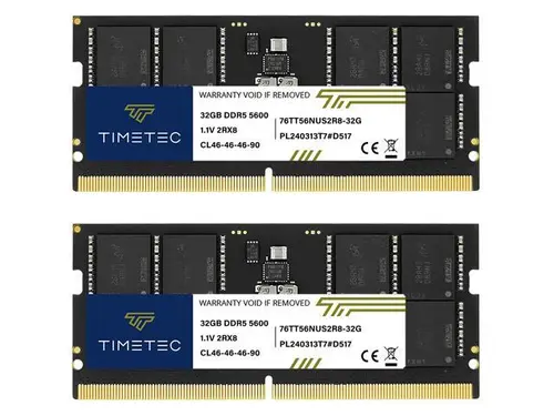 Timetec 64GB KIT(2x32GB) DDR5 5600MHz PC5-44800 Unbuffered Non-ECC 1.1V CL46 2Rx8 Dual Rank 262 Pin SODIMM Laptop Memory RAM Module Upgrade