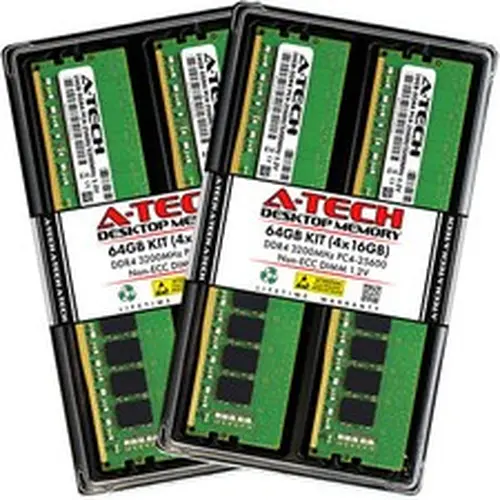 A-Tech 64GB 4x 16GB PC4-25600 Desktop DIMM DDR4 3200 MHz Non-ECC Memory RAM 64G