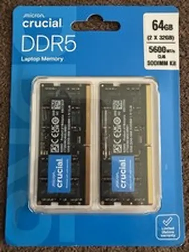 NEW CRUCIAL 64GB (2 x 32GB) DDR5 CL46 5600MHZ SODIMM LAPTOP RAM MEMORY SO-DIMM