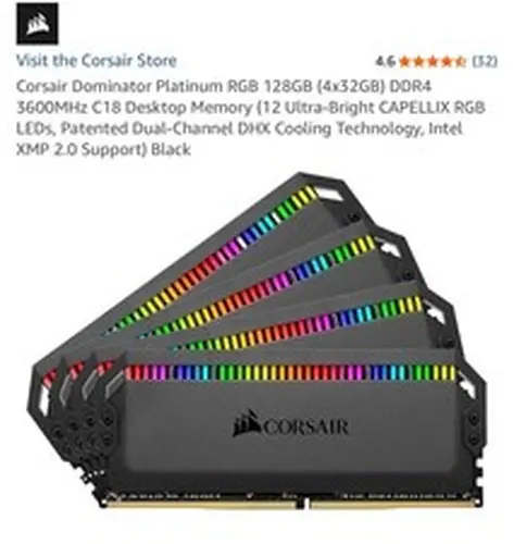 Corsair DOMINATOR PLATINUM RGB 128GB (4x32GB) DDR4 3600MHz C18