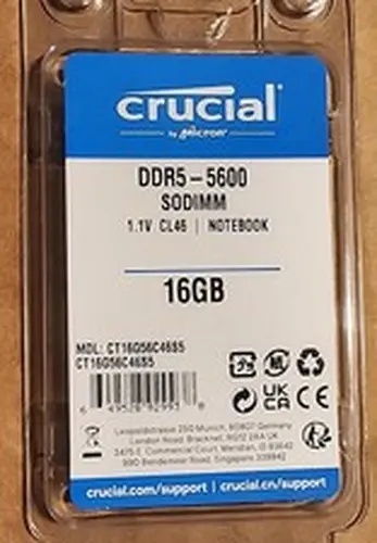 Crucial 16GB DDR5 RAM 5600MHz SODIMM LAPTOP MEMORY