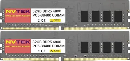 64GB 2X32GB DDR5 4800MHz PC5-38400 2Rx8 1.1V CL40 288-PIN Non-ECC Unbuffered UDIMM NVTEK Desktop PC Memory KIT