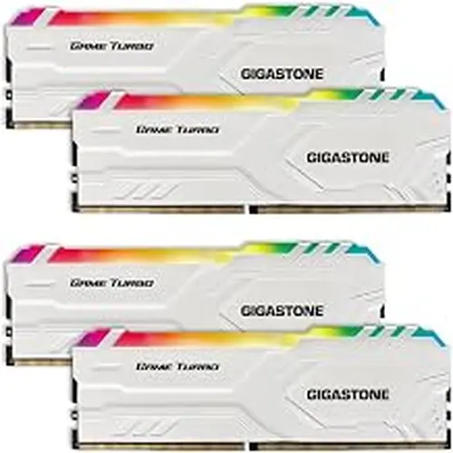 【RGB DDR4 RAM】GIGASTONE Game TURBO 64GB Kit (4x16GB) DDR4 3600MHz PC4-28800 CL 18-22-22-42 Intel XMP 2.0 AMD Ryzen 1.35V UDIMM 288 Pin Unbuffered Non ECC High Performance Gaming Desktop Memory -White