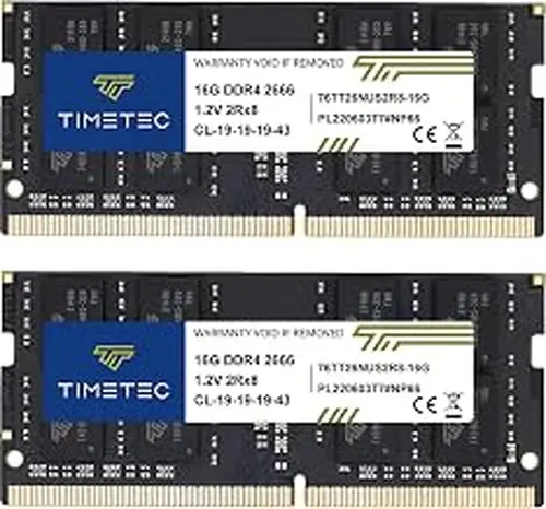 Timetec 32GB KIT (2x16GB) DDR4 2666MHz (PC4-2666V) PC4-21300 SODIMM Laptop RAM – 260-Pin 1.2V CL19 Non-ECC Unbuffered Memory Module for Laptop, Notebook, Mini PC, All-in-One