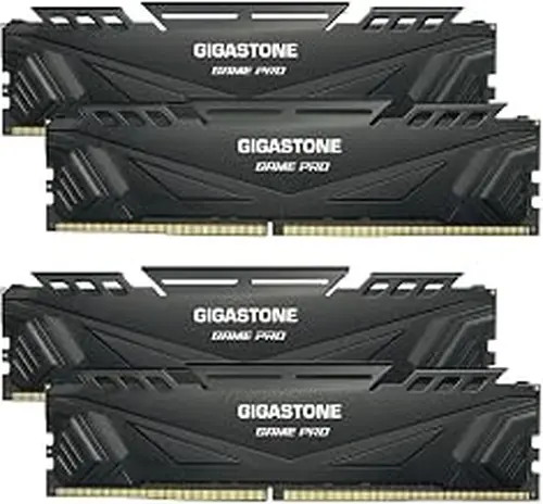 【DDR4 RAM】 GIGASTONE Game PRO 32GB Kit (4x8GB) DDR4 3200MHz PC4-25600 CL 16-18-18-40 Intel XMP 2.0 AMD Ryzen 1.35V UDIMM 288 Pin Unbuffered Non ECC High Performance Gaming Desktop Memory - Black