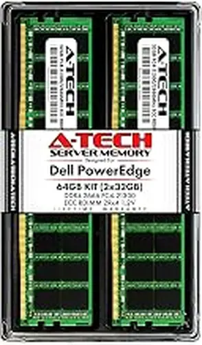 A-Tech 64GB (2x32GB) Memory for Dell PowerEdge R440, T440, R540, R640, T640, M640, FC640, R740, R740XD, R940, C6420 | DDR4 2666MHz ECC RDIMM PC4-21300 2Rx4 1.2V 288-Pin DIMM Server RAM Upgrade Kit
