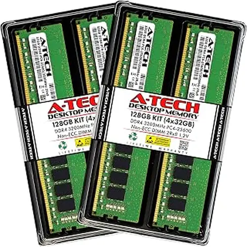 A-Tech 128GB (4x32GB) DDR4 3200 MHz UDIMM PC4-25600 (PC4-3200AA) CL22 DIMM 2Rx8 Non-ECC Desktop RAM Memory Modules