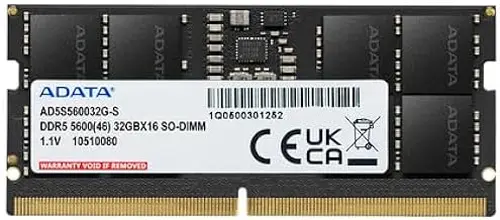 ADATA DDR5 5600 SO-DIMM Memory Module - 16GB High Bandwidth Laptop Memory Module (RAM) - High-Speed 5600MHz - Automatic Error Correction - Compatible with AMD & Intel Platforms - AD5S560016G-S