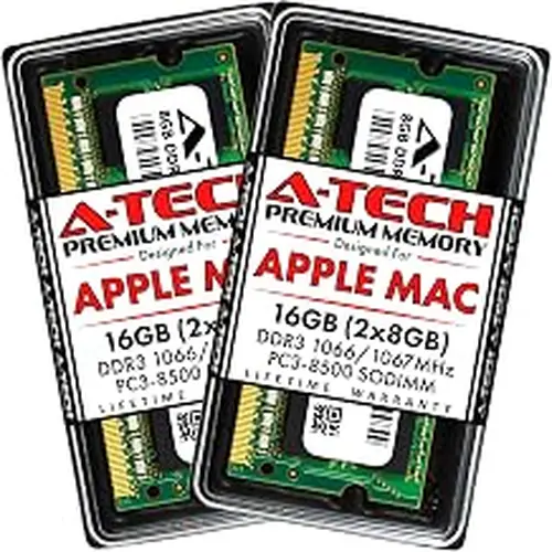 A-Tech 16GB (2 x 8GB) PC3-8500 DDR3 1066/1067 MHz RAM for MacBook (Mid 2010 13 Inch), MacBook Pro (2010 13 Inch), iMac (Late 2009 27 Inch i5/i7), Mac Mini (2010) | 204-Pin SODIMM Memory Kit