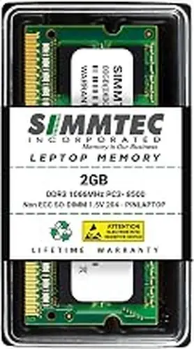 Simmtec RAM 2GB DDR3 1066MHz PC3-8500 Laptop RAM SODIMM Module | 1.5V Non-ECC Unbuffered 204-Pin Memory Upgrade Stick