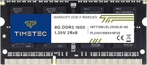 Timetec 8GB DDR3L / DDR3 1600MHz (DDR3L-1600) PC3L-12800 / PC3-12800(PC3L-12800S) Non-ECC Unbuffered 1.35V/1.5V CL11 2Rx8 204 Pin SODIMM Laptop Notebook PC Computer Memory RAM Module Upgrade Black PCB