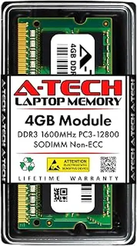 A-Tech 4GB DDR3 1600MHz PC3-12800 CL11 SODIMM 204-Pin Non-ECC SO-DIMM Laptop, Notebook RAM Memory Module