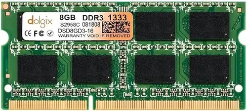 DOLGIX 8GB DDR3 PC3-10600 1333MHz SODIMM 1.5V CL9 2Rx8 Dual Rank 204 Pin Laptop Ram Memory Module Upgrade
