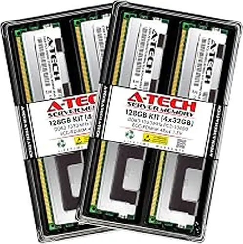 A-Tech 128GB Kit (4x32GB) RAM for HP ProLiant DL380 G6, DL380 G7, DL560 G8, DL580 G7, DL980 G7, ML350 G6 | DDR3 1333MHz PC3-10600 ECC RDIMM 4Rx4 1.5V Registered Server Memory Upgrade