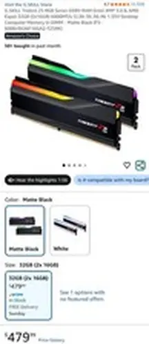 G.SKILL Trident Z5 Neo RGB 32GB (2 x 16GB) PC5-48000 (DDR5-6000) 36-36-36-96