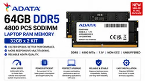 NEW ADATA 64GB (32GB x 2) DDR5 4800 PC5 SODIMM Laptop RAM MEMORY AD5S480032G-B