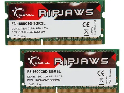G. SKILL Ripjaws Series 8GB (2 x 4GB) 204-Pin DDR3 SO-DIMM DDR3L 1600 (PC3L 12800) Laptop Memory Model F3-1600C9D-8GRSL