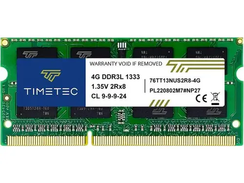 Timetec 4GB DDR3 / DDR3L 1333MHz PC3-10600 Non-ECC Unbuffered 1.5V / 1.35V CL9 2Rx8 Dual Rank Low Density 204 Pin SODIMM Laptop Notebook PC...