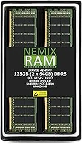 NEMIX RAM 128GB (2X64GB) DDR5 5600MHz PC5-44800 4Rx4 1.1V CL46 288-PIN ECC Registered RDIMM NEMIX RAM Server Memory KIT