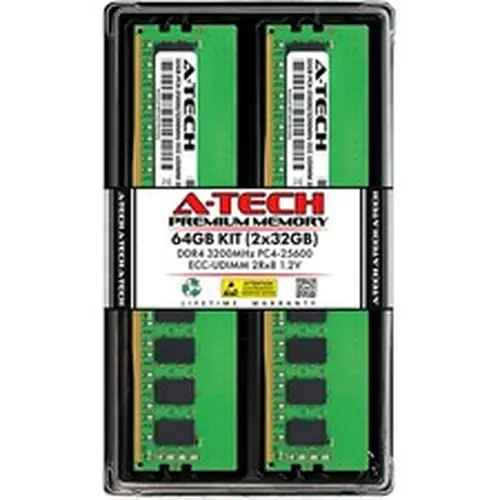 A-Tech 64GB 2x32GB DDR4 3200MHz ECC Unbuffered UDIMM Server Memory RAM