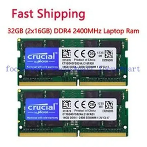 Crucial 32GB (2x 16GB) DDR4 So-dimm 2400 MHz PC4-19200 Laptop Memory Ram 260-Pin