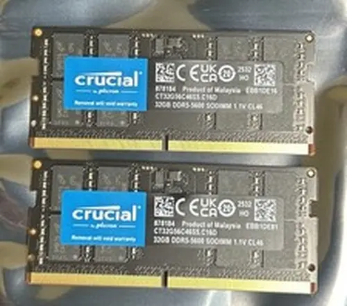 Crucial 2X32GB (64GB Kit) DDR5, 5600MHz Laptop RAM Memory SODIMM CT32G56C46S5