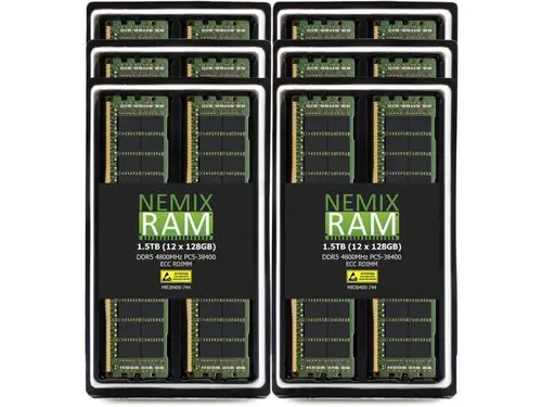 NEMIX RAM 1.5TB (12X128GB) DDR5 4800MHZ PC5-38400 4Rx4 1.1V CL40 288-PIN ECC RDIMM Registered Server Memory KIT Compatible with SuperMicro UP...