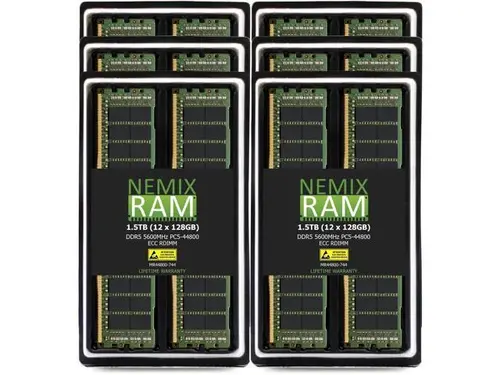 NEMIX RAM 1.5TB (12X128GB) DDR5 5600MHZ PC5-44800 4Rx4 1.1V 288-PIN ECC RDIMM Registered Server Memory KIT