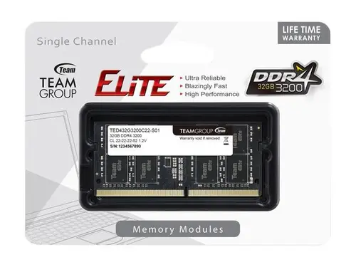 Team Elite 32GB 260-Pin DDR4 SO-DIMM DDR4 3200 (PC4 25600) Laptop Memory Model TED432G3200C22-S01