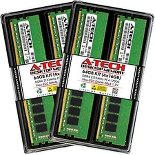 A-Tech 64GB 4x 16GB PC4-17000 Desktop DDR4 2133 MHz DIMM 288-Pin 2Rx8 Memory RAM