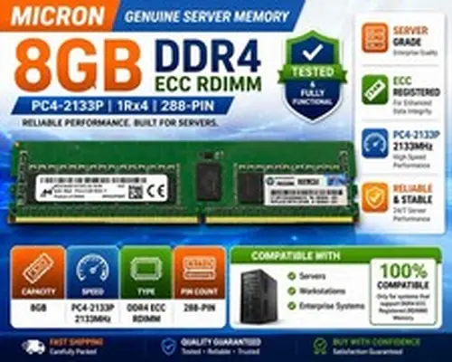 Micron 8GB DDR4 ECC RDIMM PC4-2133P 1Rx4 Server RAM MTA18ASF1G72PZ
