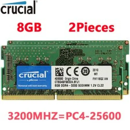 Crucial 16GB KIT 2 x 8GB DDR4 3200 MHz PC4-25600 SODIMM 1.2V Laptop Memory