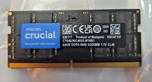Crucial 64GB DDR5-5600 SODIMM Laptop RAM Memory PC5-44800 Non-ECC 1x64GB Micron