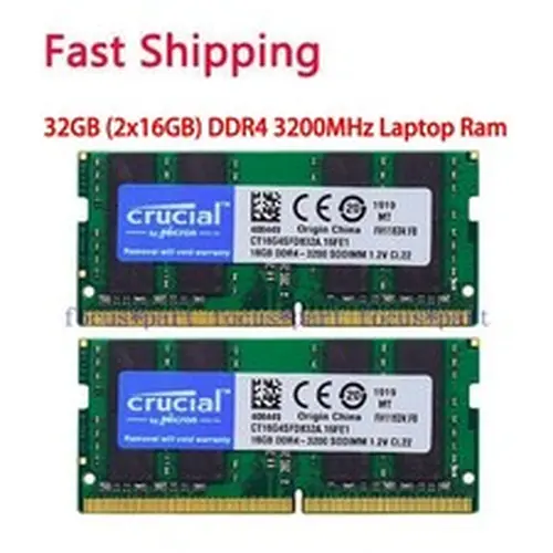 Crucial 32GB (2x16GB) DDR4 3200MHz PC4-25600 Laptop SO-DIMM Memory 260-Pin 1.2V