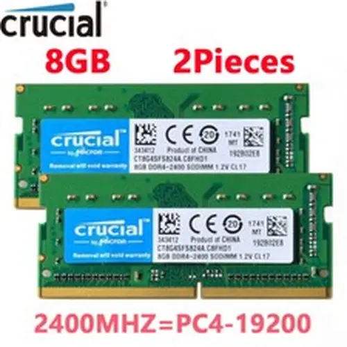 Crucial DDR4 16GB KIT 2 x 8GB 2400 MHz PC4-19200 SODIMM 260-Pin Laptop Memory