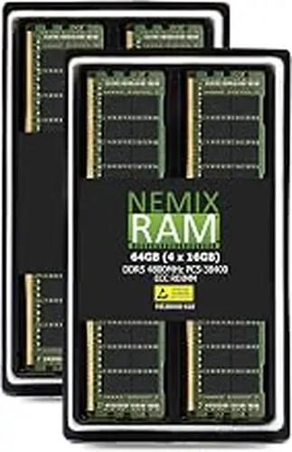 NEMIX RAM 64GB (4X16GB) DDR5 4800MHZ PC5-38400 1Rx8 1.1V CL40 288-PIN ECC RDIMM Registered Server Memory KIT Compatible with ASUS Pro WS WRX90E SAGE SE Workstation Motherboard